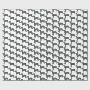 Bull Terrier Dog Silhouette Y&B Grid White Wrapping Paper