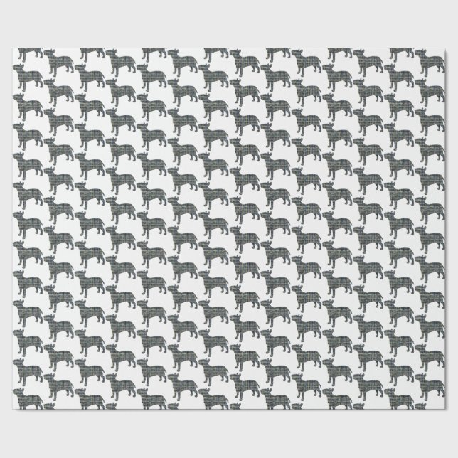 Bull Terrier Dog Silhouette Y&B Grid White Wrapping Paper (Seam)