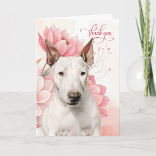 Bull Terrier Dog Soft Pink Botanical Blooms Thank You Card