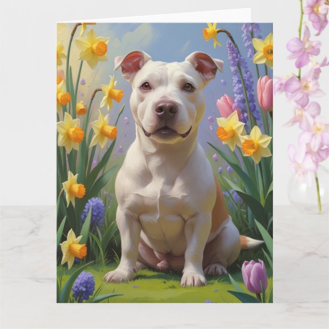 Bull Terrier Dog Spring Flowers Painting  Card (Orchid)