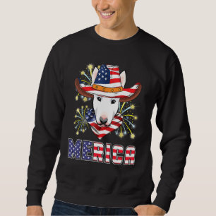 Bull Terrier Dog Us Flag Hat Fireworks Merica 4th Sweatshirt