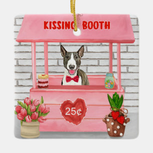Bull Terrier Dog Valentine's Day Kissing Booth Ceramic Ornament