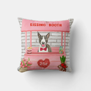 Bull Terrier Dog Valentine's Day Kissing Booth  Cushion