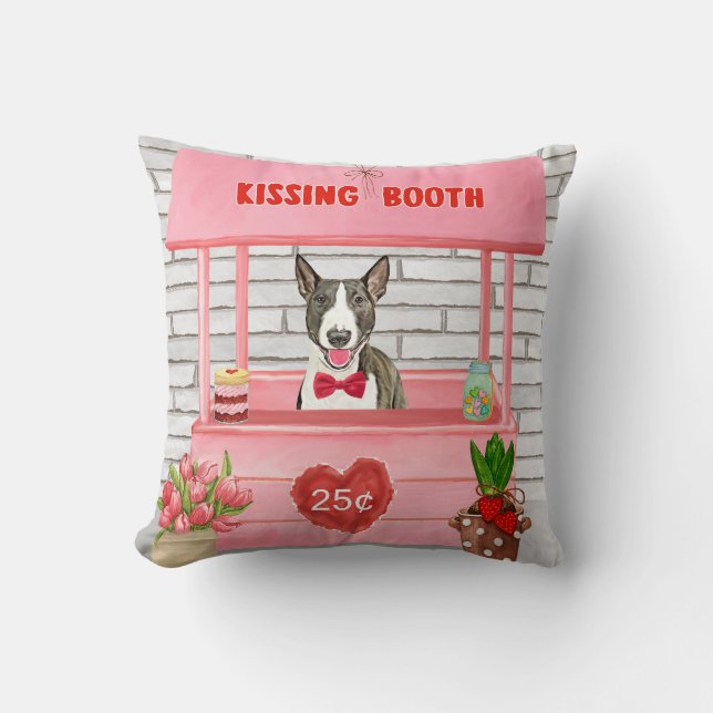 Bull Terrier Dog Valentine's Day Kissing Booth  Cushion (Front)