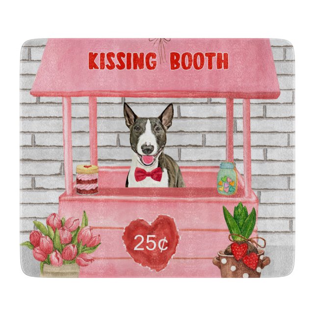 Bull Terrier Dog Valentine's Day Kissing Booth Cutting Board (Front)