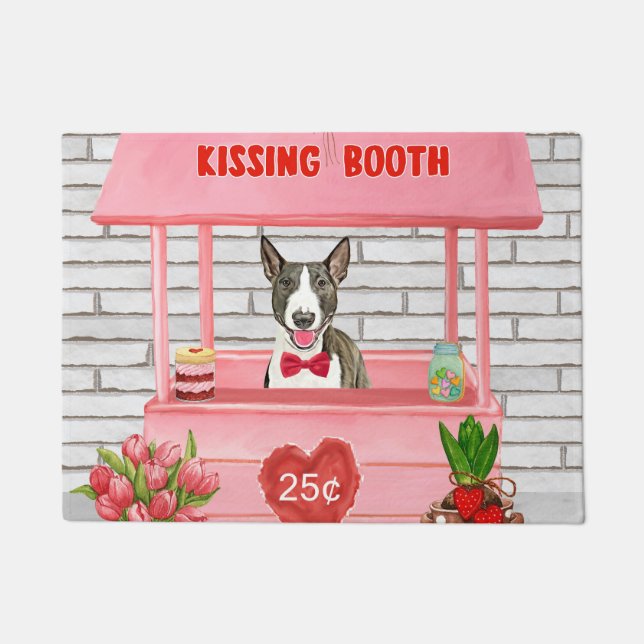 Bull Terrier Dog Valentine's Day Kissing Booth Doormat (Front)