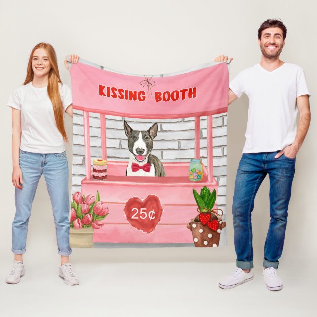 Bull Terrier Dog Valentine's Day Kissing Booth Fleece Blanket (In Situ)
