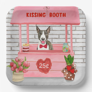 Bull Terrier Dog Valentine's Day Kissing Booth Paper Plate
