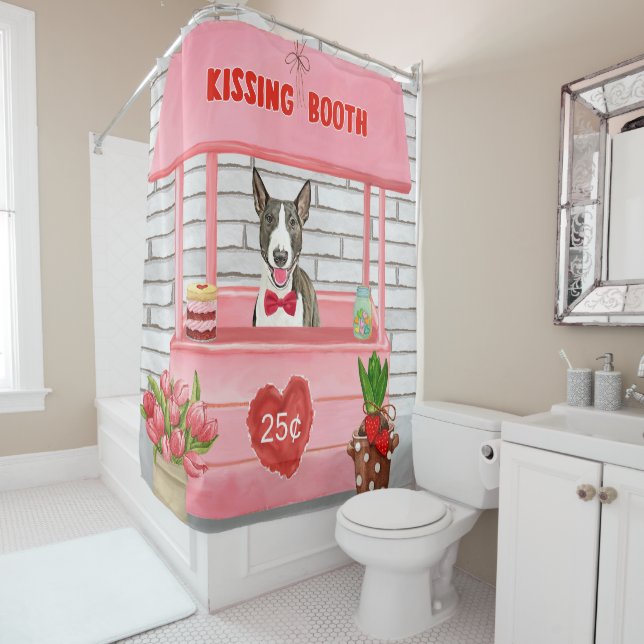 Bull Terrier Dog Valentine's Day Kissing Booth Shower Curtain (In Situ)