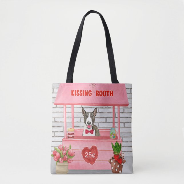 Bull Terrier Dog Valentine's Day Kissing Booth Tote Bag (Front)