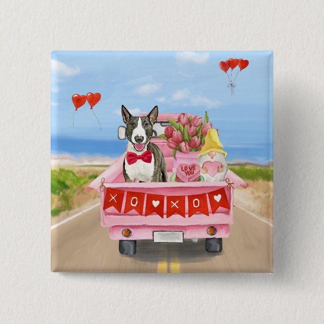 Bull Terrier Dog Valentine's Day Truck Hearts 15 Cm Square Badge (Front)