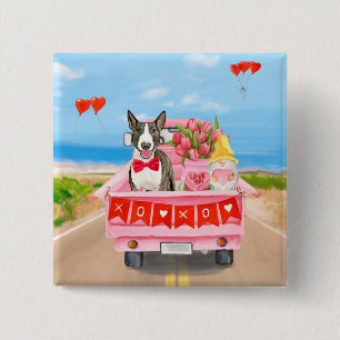 Bull Terrier Dog Valentine's Day Truck Hearts 15 Cm Square Badge