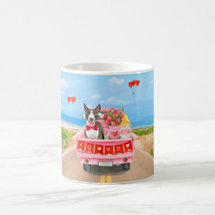 Bull Terrier Dog Valentine's Day Truck Hearts  Coffee Mug