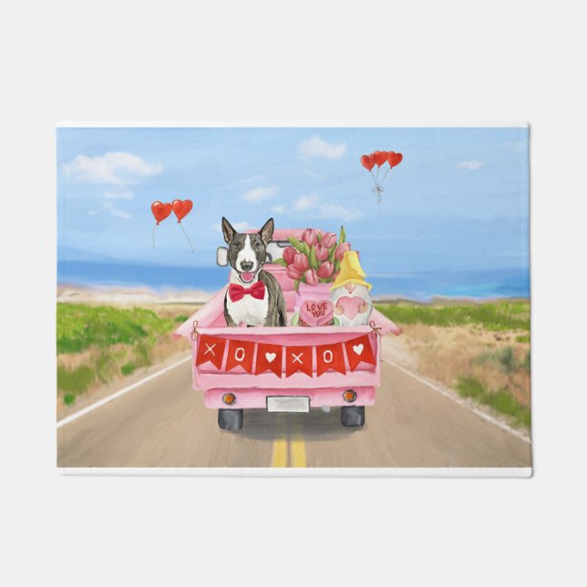 Bull Terrier Dog Valentine's Day Truck Hearts Doormat (Front)
