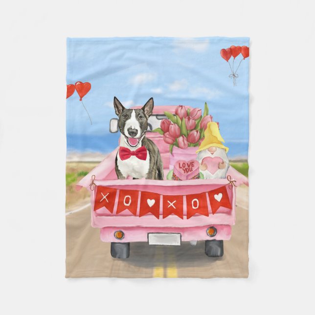 Bull Terrier Dog Valentine's Day Truck Hearts  Fleece Blanket (Front)