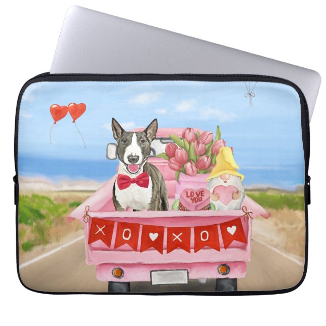 Bull Terrier Dog Valentine's Day Truck Hearts Laptop Sleeve (Front)