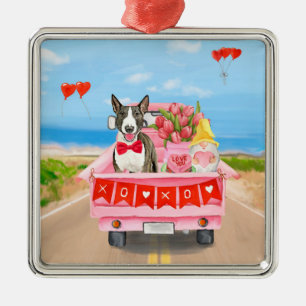 Bull Terrier Dog Valentine's Day Truck Hearts Metal Tree Decoration