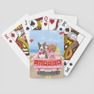 Bull Terrier Dog Valentine's Day Truck Hearts Playing Cards