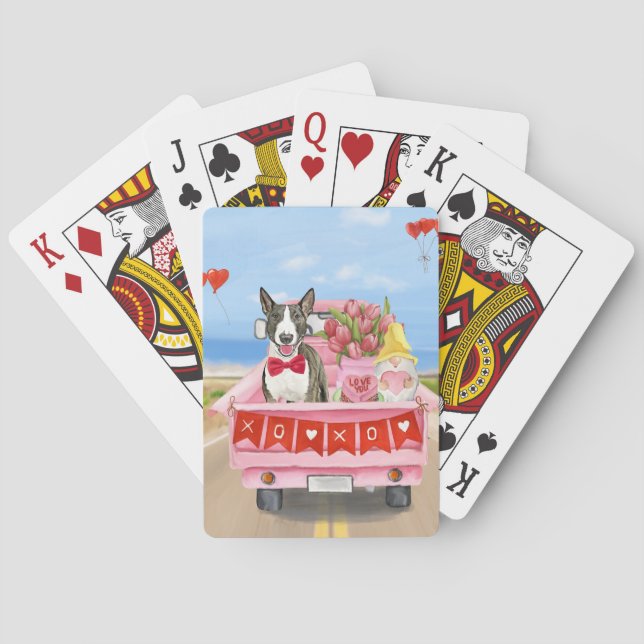 Bull Terrier Dog Valentine's Day Truck Hearts Playing Cards (Back)