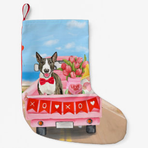 Bull Terrier Dog Valentine's Day Truck Hearts  Small Christmas Stocking