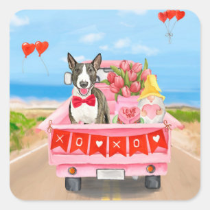 Bull Terrier Dog Valentine's Day Truck Hearts Square Sticker