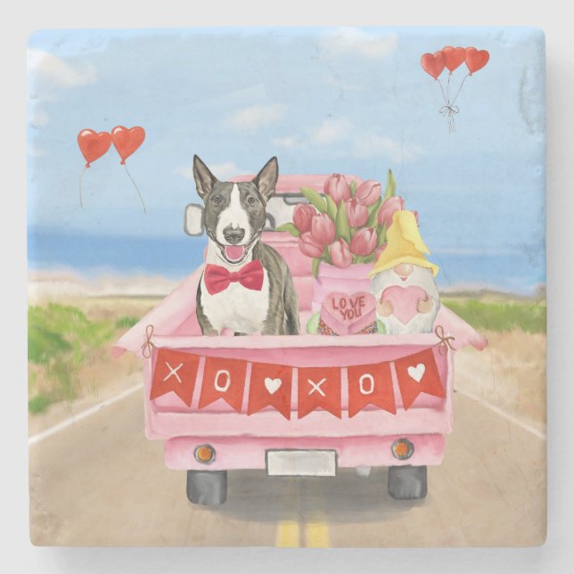 Bull Terrier Dog Valentine's Day Truck Hearts Stone Coaster (Front)