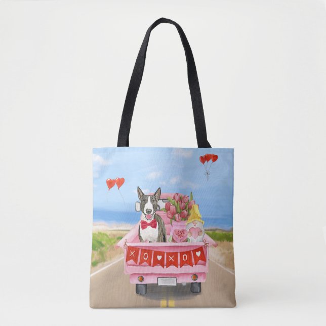 Bull Terrier Dog Valentine's Day Truck Hearts Tote Bag (Front)