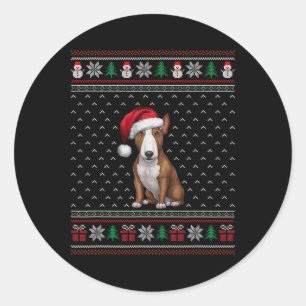 Bull Terrier Dog Wearing Santa Hat Ugly Xmas Dog L Classic Round Sticker