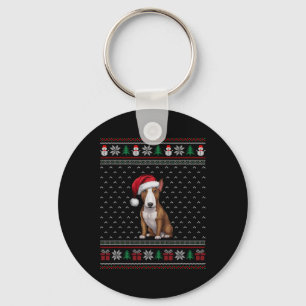 Bull Terrier Dog Wearing Santa Hat Ugly Xmas Dog L Key Ring