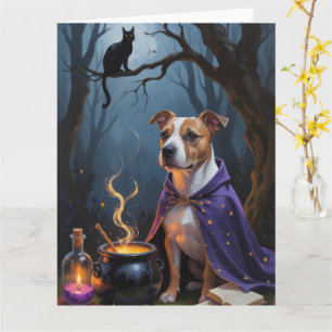 Bull Terrier Dog Whimsical Halloween Painting Card