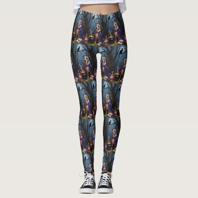 Bull Terrier Dog Whimsical Halloween Painting Leggings (Front)