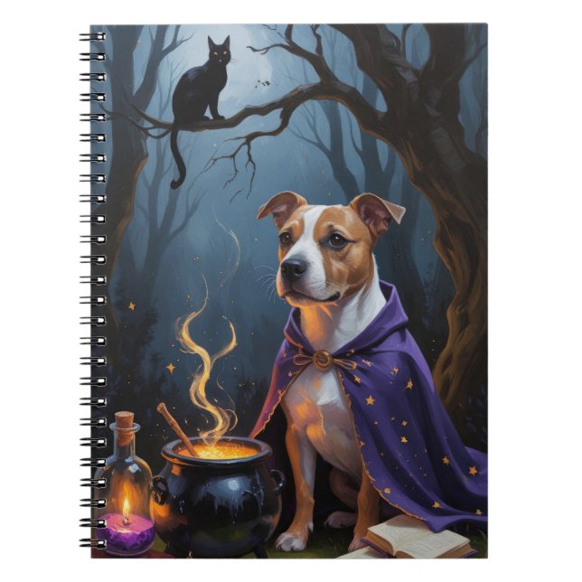 Bull Terrier Dog Whimsical Halloween Painting Notebook (Front)