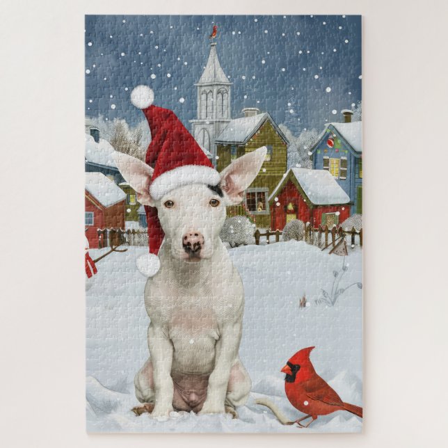 Bull Terrier Dog Winter Wonderland Christmas Joy Jigsaw Puzzle (Vertical)