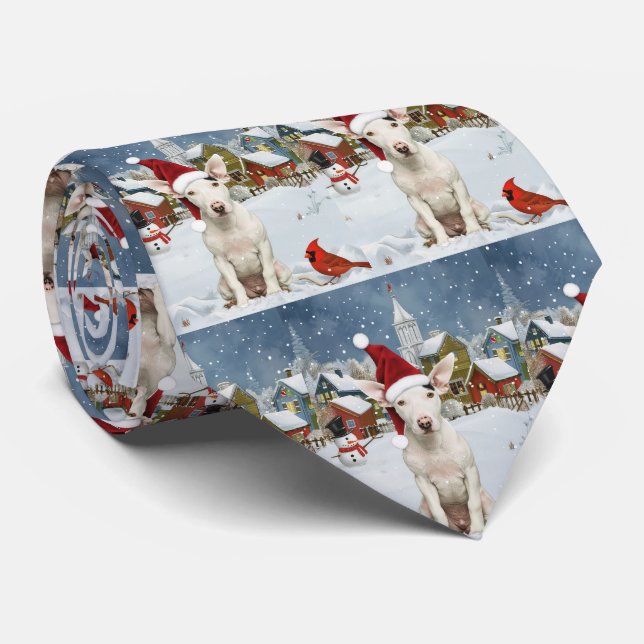 Bull Terrier Dog Winter Wonderland Christmas Joy Tie (Rolled)