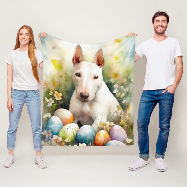 Bull Terrier Dog with Easter Eggs Holiday Fleece Blanket (In Situ)