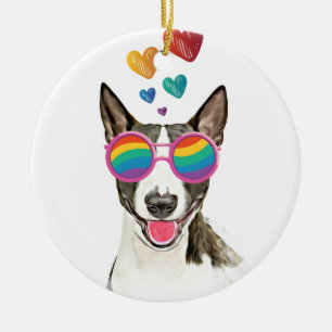 Bull Terrier Dog with Hearts Valentine's Day  Ceramic Tree Decoration