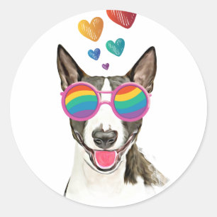 Bull Terrier Dog with Hearts Valentine's Day Classic Round Sticker
