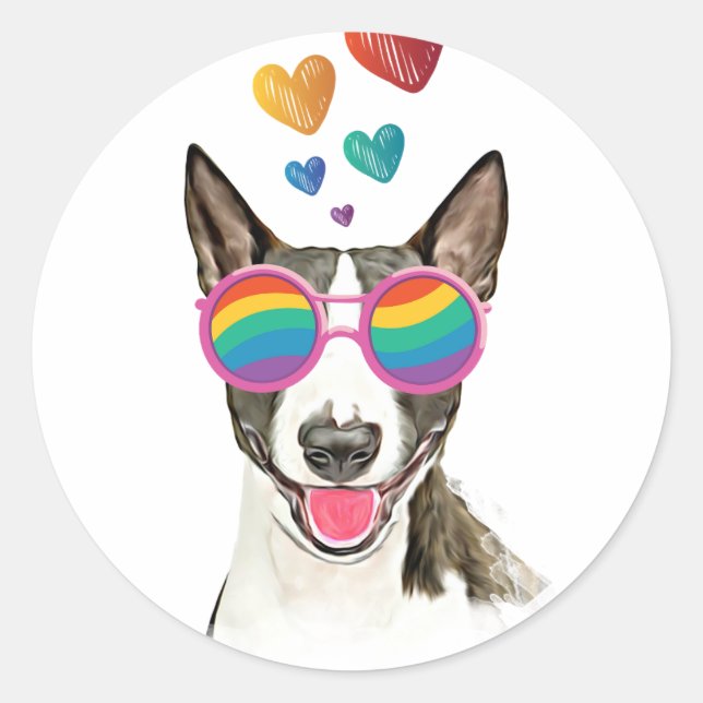 Bull Terrier Dog with Hearts Valentine's Day Classic Round Sticker (Front)