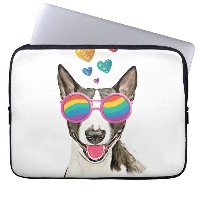 Bull Terrier Dog with Hearts Valentine's Day Laptop Sleeve (Front)