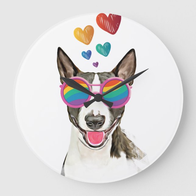 Bull Terrier Dog with Hearts Valentine's Day Large Clock (Front)