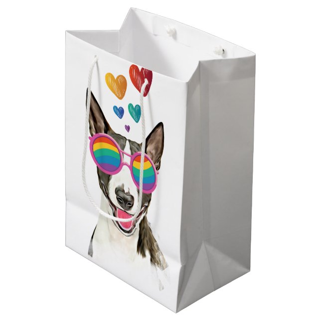 Bull Terrier Dog with Hearts Valentine's Day Medium Gift Bag (Front Angled)