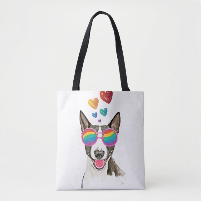 Bull Terrier Dog with Hearts Valentine's Day Tote Bag (Front)