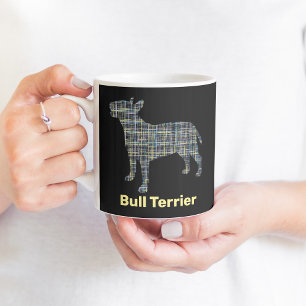 Bull Terrier Dog Yellow & Black Grid Line Coffee Mug