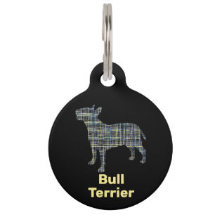 Bull Terrier Dog Yellow & Black Grid Line Pet Tag