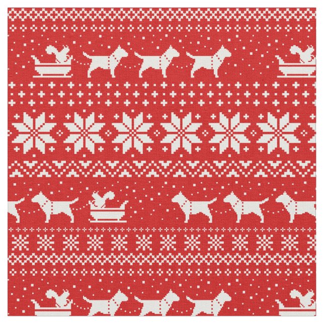 Bull Terrier Dogs Christmas Holiday Sleigh Ride Fabric (Close Up)