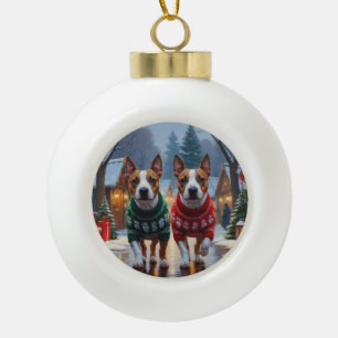 Bull Terrier Dogs Christmas Snow Holiday Ceramic Ball Christmas Ornament