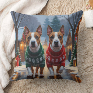 Bull Terrier Dogs Christmas Snow Holiday Cushion