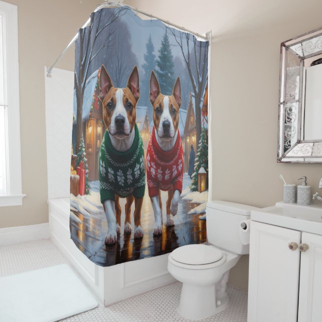 Bull Terrier Dogs Christmas Snow Holiday Shower Curtain (In Situ)