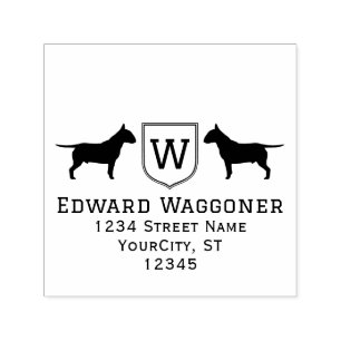 Bull Terrier Dogs Initial Crest with Name Address Self-inking Stamp