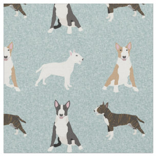 bull terrier dogs light blue fabric